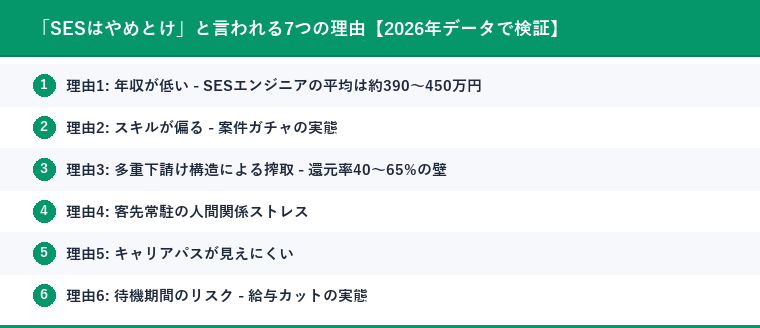 「SESはやめとけ」と言われる7つの理由【2026年データで検証】